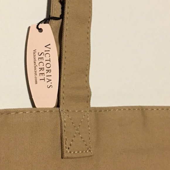 VICTORIA'S SECRET Tan and Gold Canvas Tote Bag NWT - Picture 7 of 9